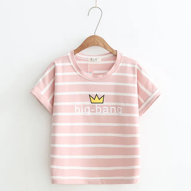 Women's Fashion Daisy Striped Short Sleeve Pink - Shop at LoveMi