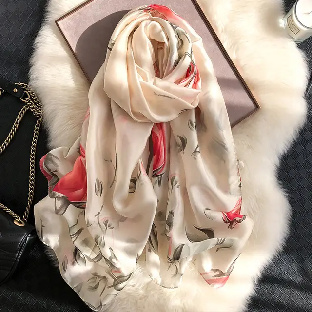 Silk Scarf Women's Wild Spring And Autumn Scarf To Keep Warm In Winter Beige - Shop at LoveMi