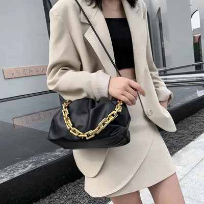 Korean Version Of Plush Folds Fashion Chain Cloud Handbag Black - Shop at LoveMi