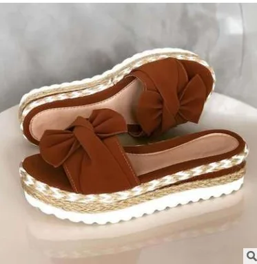 Platform Wedge Heel Ladies Bow Sandals Brown - Shop at LoveMi