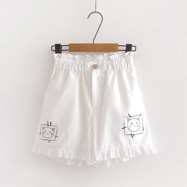 Summer New Style Sweet Casual Wear Cute Cartoon Print Summer Wide leg Shorts Women White - Shop at LoveMi
