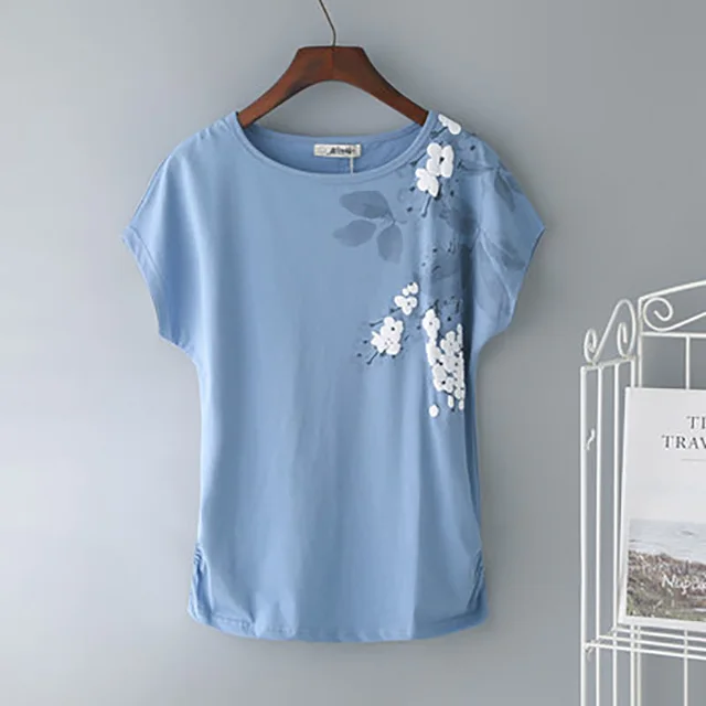 Large Size White Short Sleeved Women's T Shirt Summer New Loose Bottoming Shirt Dark Blue - Shop at LoveMi
