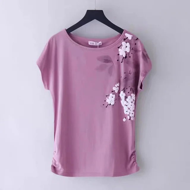 Large Size White Short Sleeved Women's T Shirt Summer New Loose Bottoming Shirt Purple - Shop at LoveMi
