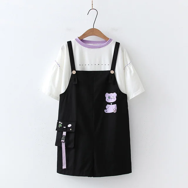 Girls' Small Fresh Suit Denim Strap Shorts Black - Shop at LoveMi