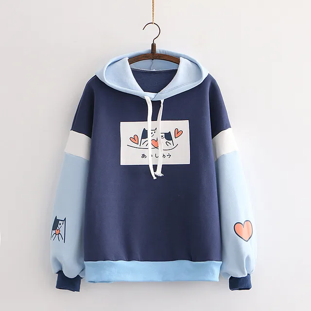 Girls Plus Velvet Color Block Sweater Blue - Shop at LoveMi