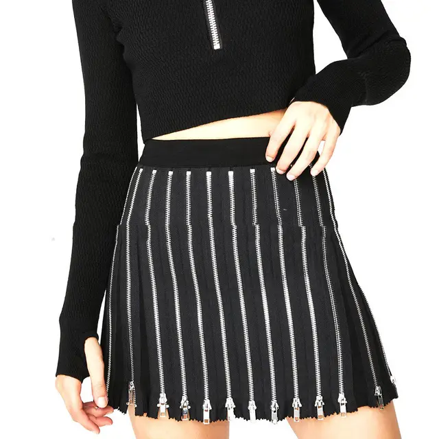 New High Waist Skirt Zipper Combination Female Black Multi Zipper Skirt From Stock Black - Shop at LoveMi