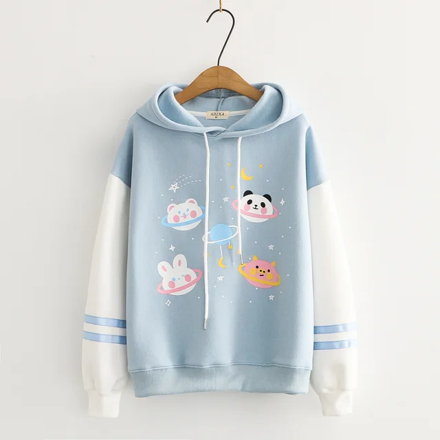 Animal Print Plus Velvet Warm Sweater Light Blue - Shop at LoveMi