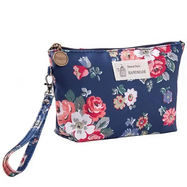 Portable Printed Waterproof Cloth Cosmetic Bag Travel Lady Zipper Hand Washing Bag Dark Blue - Shop at LoveMi