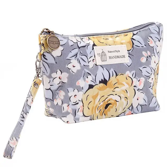 Portable Printed Waterproof Cloth Cosmetic Bag Travel Lady Zipper Hand Washing Bag Grey - Shop at LoveMi