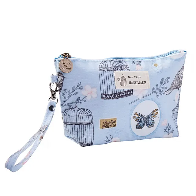Portable Printed Waterproof Cloth Cosmetic Bag Travel Lady Zipper Hand Washing Bag Light Bluebird - Shop at LoveMi