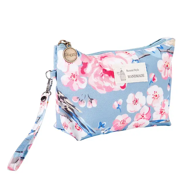 Portable Printed Waterproof Cloth Cosmetic Bag Travel Lady Zipper Hand Washing Bag Sky Blue - Shop at LoveMi
