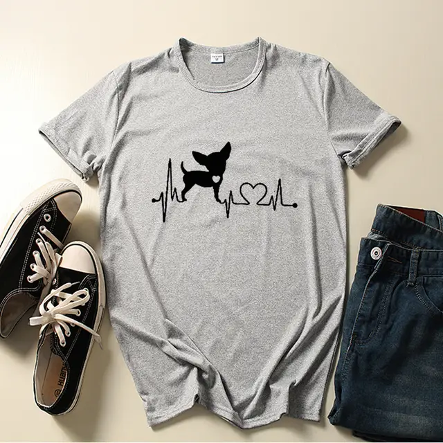 Dog Love Print Crew Neck T shirt Grey - Shop at LoveMi