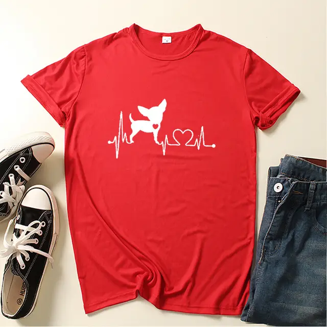 Dog Love Print Crew Neck T shirt Red - Shop at LoveMi