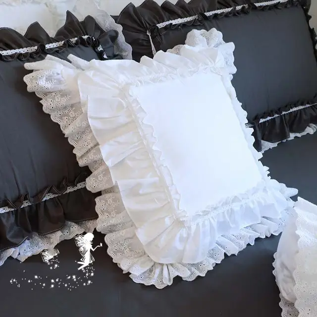 Top Luxury Khaki European Embroidery Cushion Cover Big Ruffle Lace Wrinkle Pillow Cover Cake Layers Princess Bedding Pillowcase Jade White 2 - Shop at LoveMi