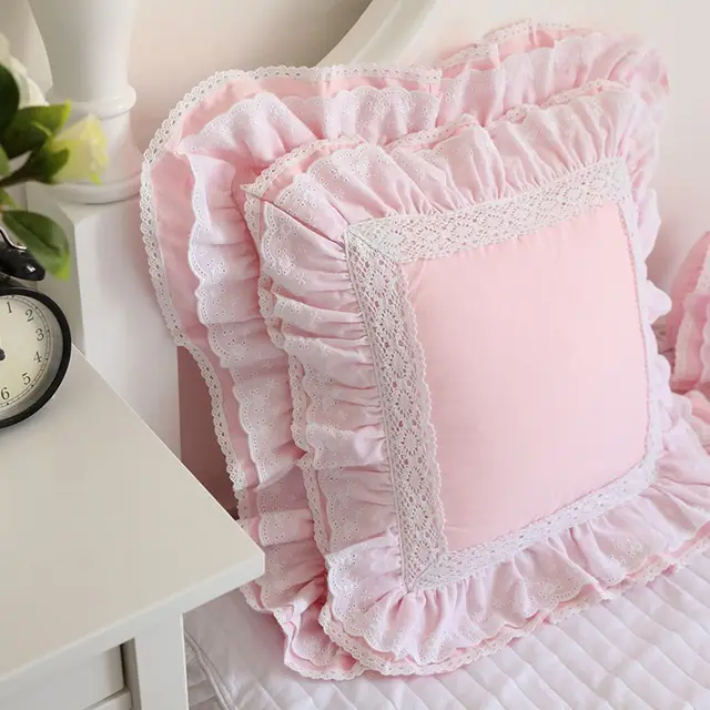 Top Luxury Khaki European Embroidery Cushion Cover Big Ruffle Lace Wrinkle Pillow Cover Cake Layers Princess Bedding Pillowcase Princess Powder 6 - Shop at LoveMi