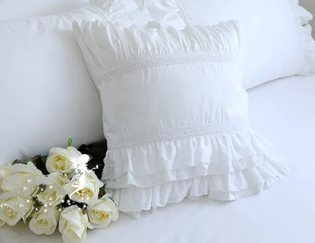 Top Luxury Khaki European Embroidery Cushion Cover Big Ruffle Lace Wrinkle Pillow Cover Cake Layers Princess Bedding Pillowcase Pure White Little... Pure White Little Princess 7 - Shop at LoveMi