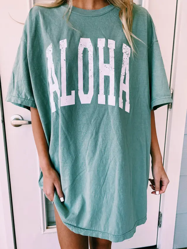 New Women'S Round Neck Short Sleeve Graphic Print Loose Pullover Women'S T Shirt Blue - Shop at LoveMi