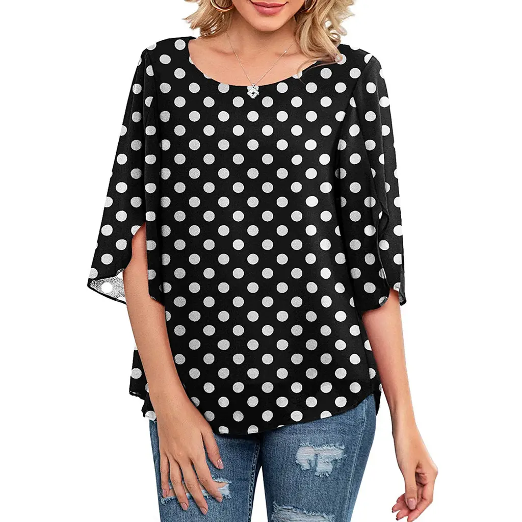 Casual Low Crew Neck Loose Print Shirt