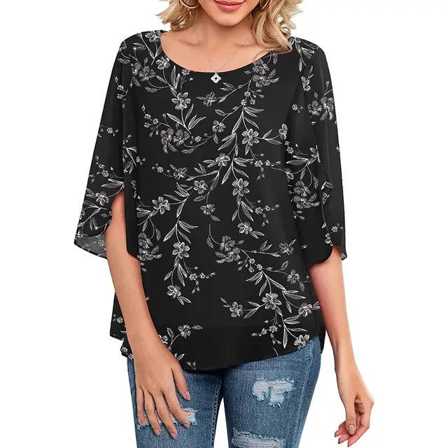 Casual Low Crew Neck Loose Print Shirt - Shop at LoveMi