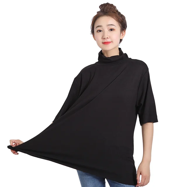 Women's High Necked Half Sleeved Plus Size Large Size Ultra Fine Denier Velvet Heating Double Sided Velvet Warm Fashion Bottoming Shirt Black - Shop at LoveMi