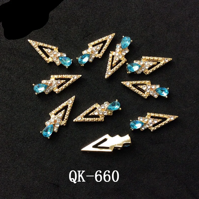 Butterfly Hollow Triangle Water Drop Pearl Colourful Diamond Metal Nail Art - 4Style
