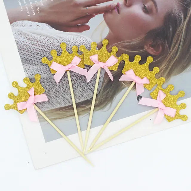 Five Piece Birthday Cake With Gold And Silver Small Crown Card Insert Party Decoration Insert Golden - Shop at LoveMi