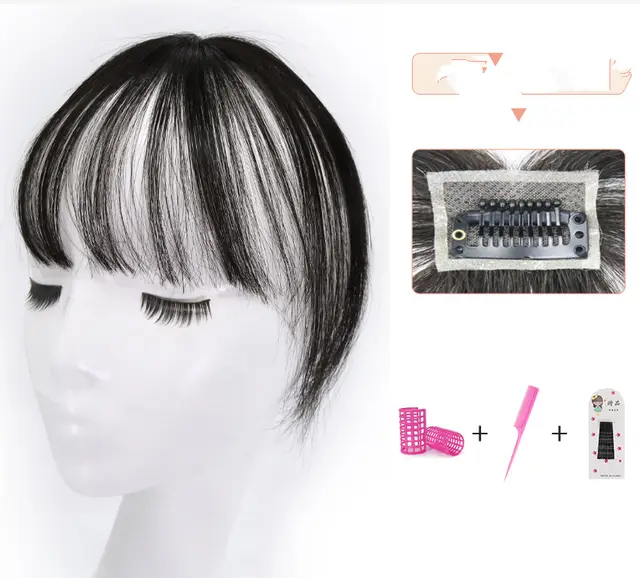 Real Hair, Air, Bangs, Wig, Natural, Lifelike, Ultra Thin, Seamless, Fake Bangs, French Sea Piece, Face Repair, False Head Curtain Black - Shop at LoveMi