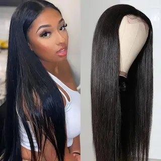 Natural Lace Front Wig Medium Long Straight Hair - Brown