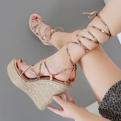 European And American Roman Sandals Sandals Boots New Sharp Leisure Slope With Waterproof Platform Foot Straps Sexy Full Of 42 Champagne 39 - Shop at LoveMi