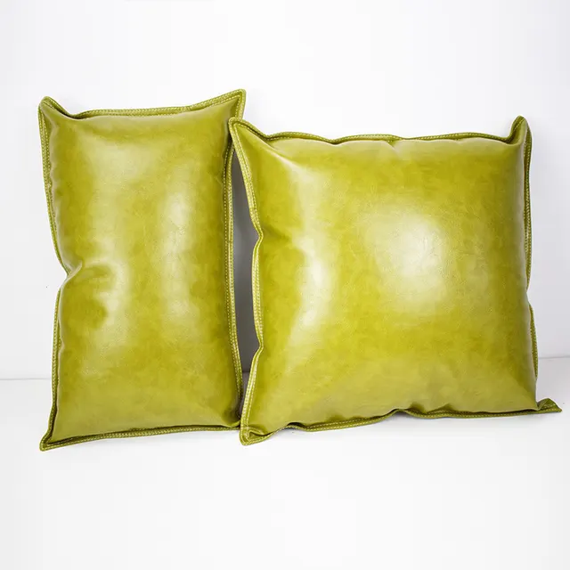 Pu Oil Wax Leather Cushion Cover Solid Color Luxury Simulation Leather Sofa Cushion Pillowcase Green - Shop at LoveMi