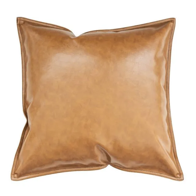 Pu Oil Wax Leather Cushion Cover Solid Color Luxury Simulation Leather Sofa Cushion Pillowcase Light Brown - Shop at LoveMi