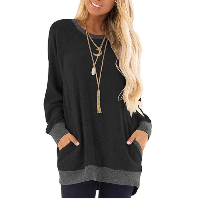 Sweatshirt Winter Contrast Color Stitching Long Sleeve Cross Border Sweatshirt Black - Shop at LoveMi