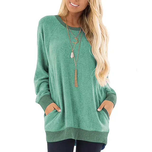 Sweatshirt Winter Contrast Color Stitching Long Sleeve Cross Border Sweatshirt Green - Shop at LoveMi