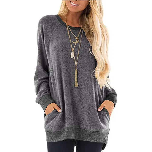 Sweatshirt Winter Contrast Color Stitching Long Sleeve Cross Border Sweatshirt Grey - Shop at LoveMi