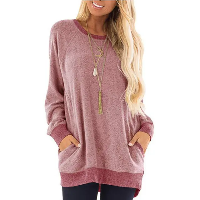 Sweatshirt Winter Contrast Color Stitching Long Sleeve Cross Border Sweatshirt Pink - Shop at LoveMi