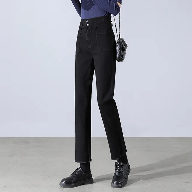 Trendy Fashion All match Loose Straight Casual Nine point Cigarette Pants Black - Shop at LoveMi