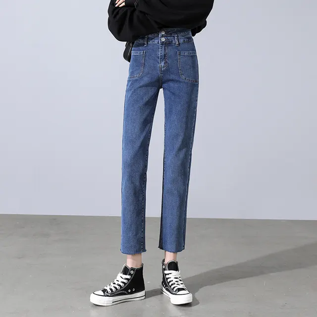 Trendy Fashion All match Loose Straight Casual Nine point Cigarette Pants Blue - Shop at LoveMi