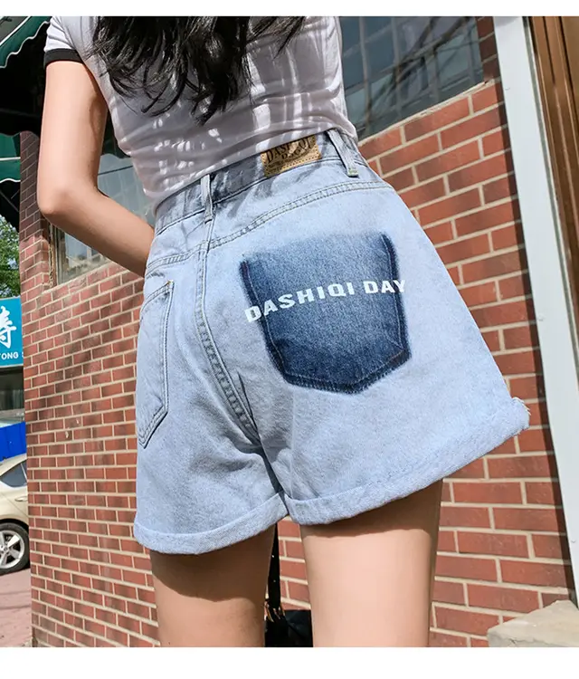 Denim Shorts Women Summer a Line High Waist 8206 Light Blue - Shop at LoveMi
