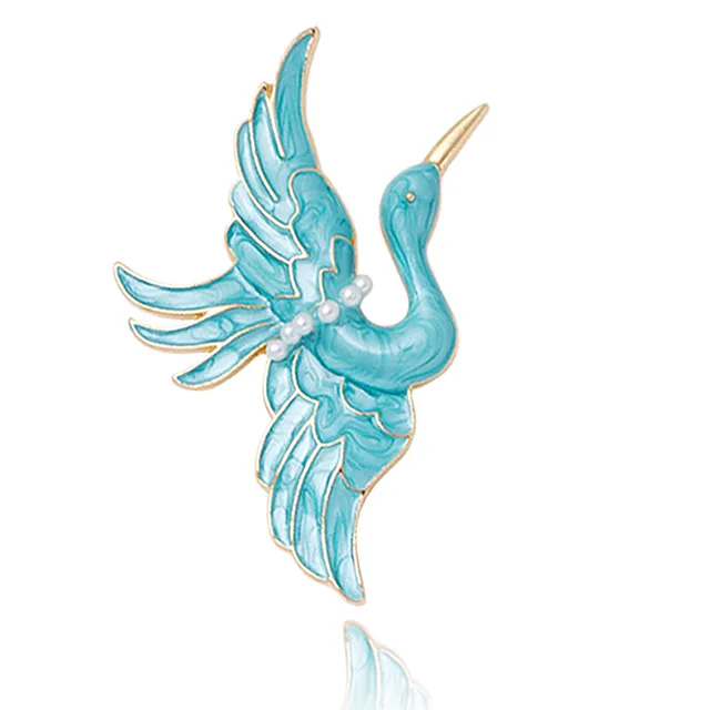 Blue Crane Brooch Enamel Drop Oil Pearl Brooch Righ - Shop at LoveMi