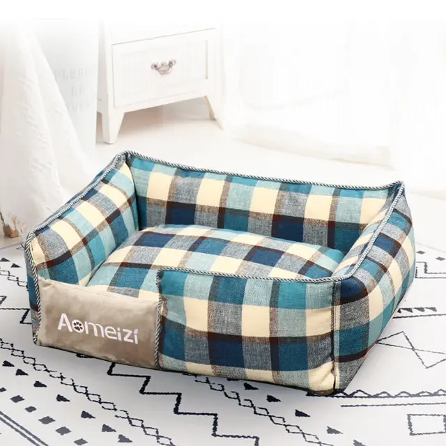 Pet Household Cat And Dog Kennel Sleeping Removable And Washable Mat Plus Velvet Classic Blue Plaid - Shop at LoveMi