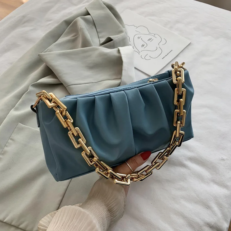 One Shoulder Solid Color Chain Bag Clutch Envelope Bag Blue - Shop at LoveMi