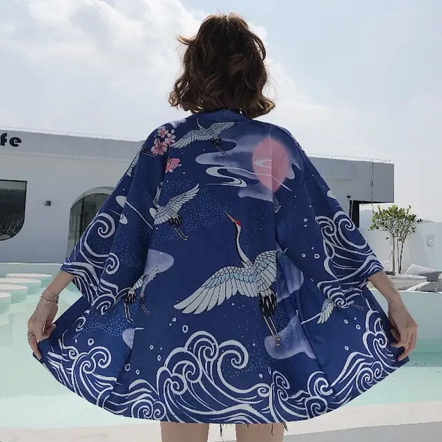 Retro Clan Style Improved Japanese Style Kimono Sunscreen Clothes Couple Bathrobe Pajamas Jacket Tide Blue - Shop at LoveMi