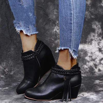 Large Size Braid Tassel Ladies Fashion Shoes Black - Shop at LoveMi