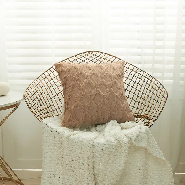 Geometric Rhombus Block Plush Pillowcase Simple Coffee - Shop at LoveMi