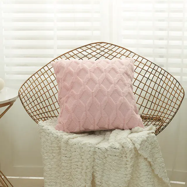 Geometric Rhombus Block Plush Pillowcase Simple Pink - Shop at LoveMi