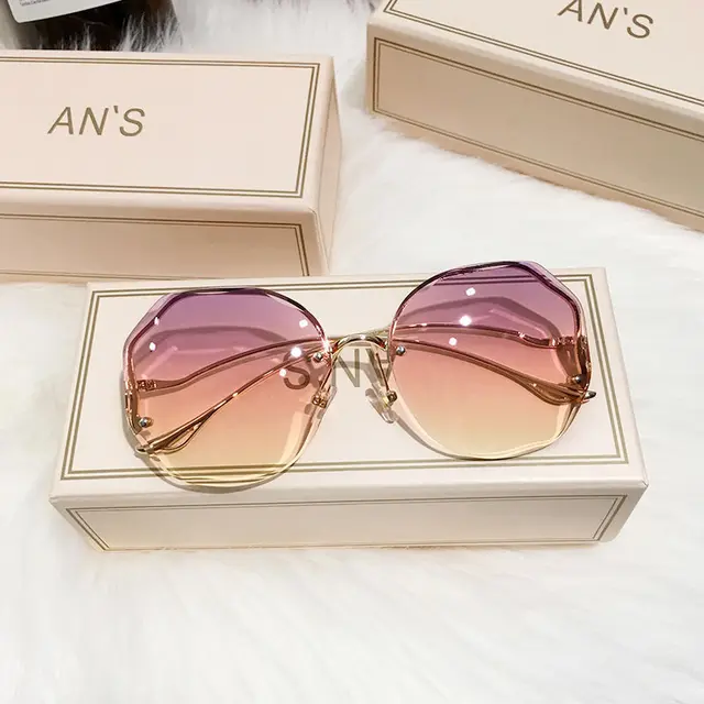 Fashion Gradient Borderless Cut Edge Sunglasses Purple Orange - Shop at LoveMi