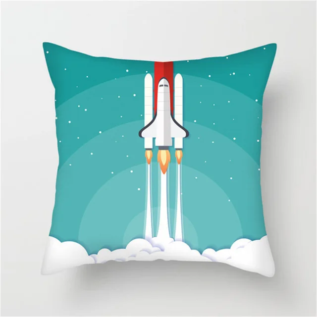 Spaceship Cartoon Cushion Cover Astronaut Rocket Pillow Case Household Pillow Case 23 - Shop at LoveMi
