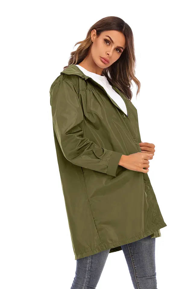Women's Waterproof Clothing Outdoor Hooded Waterproof Raincoat Jacket Army Green - Shop at LoveMi