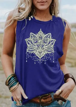 Summer Women's Printed Crewneck Vest T Shirt - Dark Blue
