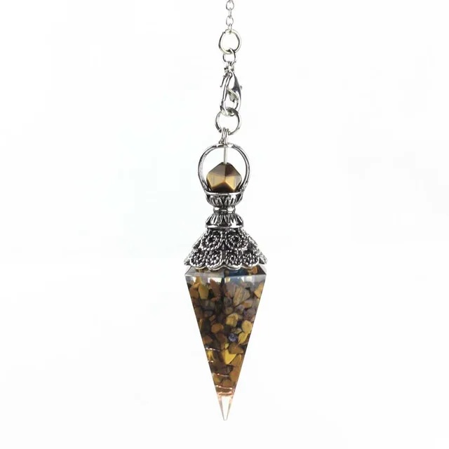 Natural Crushed Stone Resin Cone Pendulum Pendant Vintage Silver Bagua Divination Pendant Tigers Eye - Shop at LoveMi